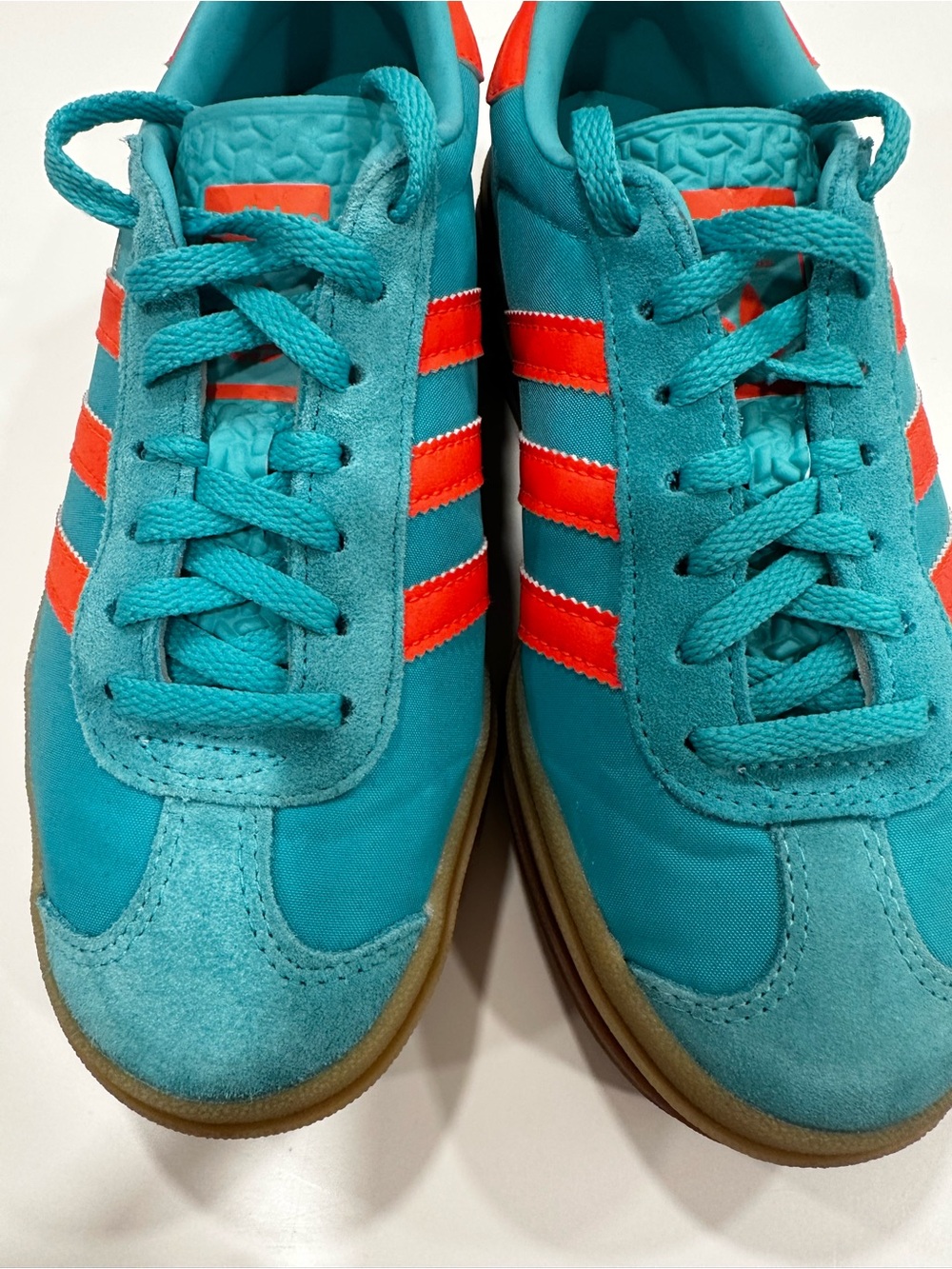 adidas Gazelle Sneakers in Teal with Neon Coral Stripes - Picture 2 of 6